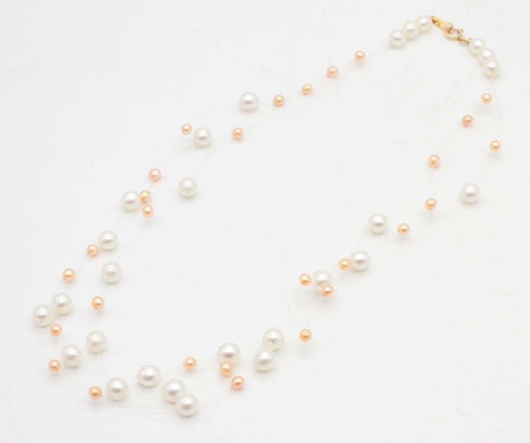 Tasaki 3-strand freshwater pearl necklace with K18 yellow gold fittings, pearls 3-5.3 mm, 40 cm length