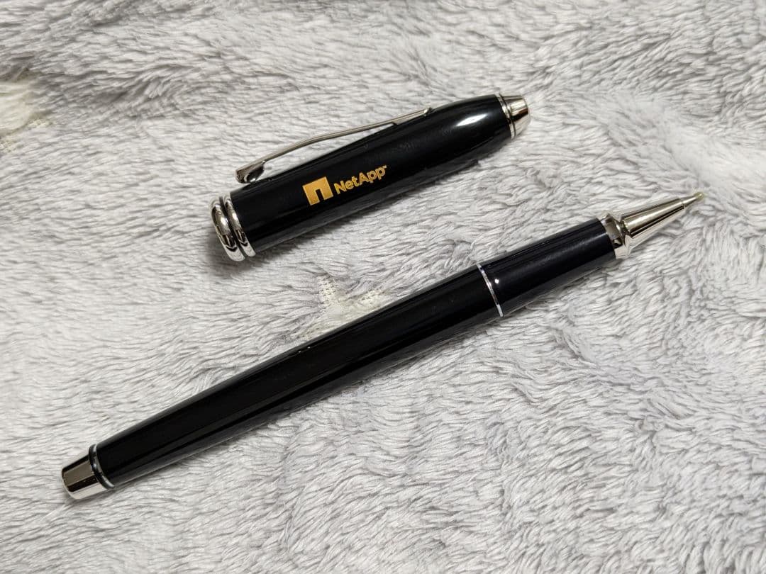 Black CROSS ballpoint pen with NetApp logo and included case