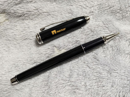 Black CROSS ballpoint pen with NetApp logo and included case