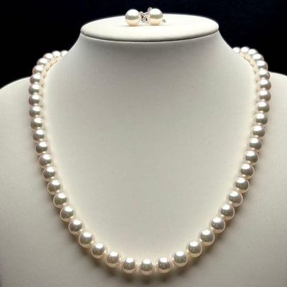 Flowershell Akoya Pearl Necklace with White Pink Tone Pearls and Matching Earrings on Silver Clasp