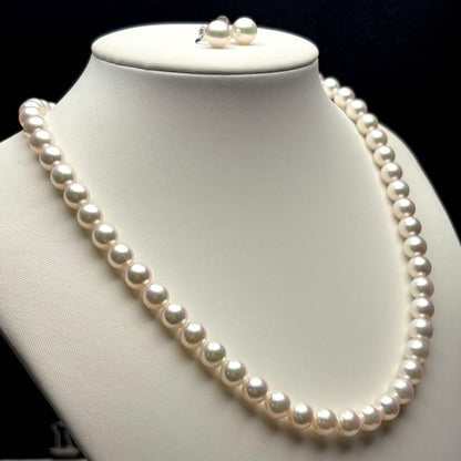 Flowershell Akoya Pearl Necklace with White Pink Tone Pearls and Matching Earrings on Silver Clasp