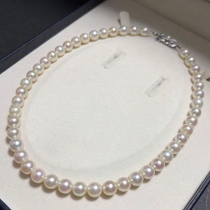 K14WG Mikimoto Akoya Pearl Necklace featuring 7.3-7.8mm high luster round pearls on a 37.5cm chain