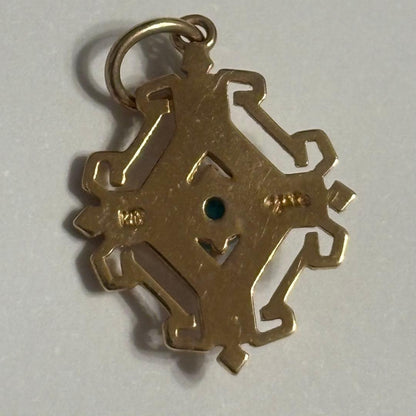 agete K10 gold pendant top with geometric frame and turquoise stone in pink gold tint