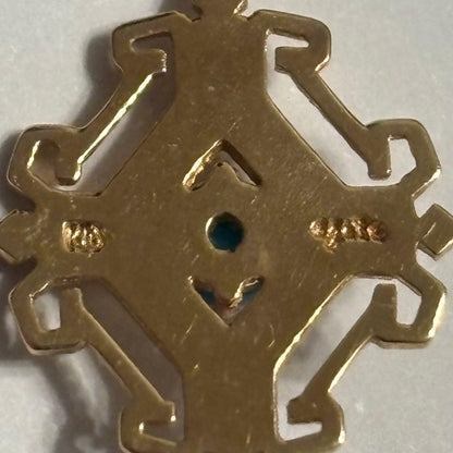 agete K10 gold pendant top with geometric frame and turquoise stone in pink gold tint
