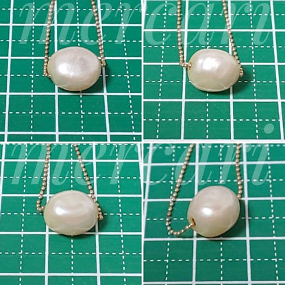 Agete pearl necklace with 10K gold ball chain and plump freshwater pearl featuring natural surface texture