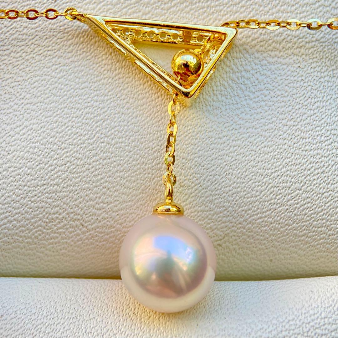 Hon-American Pearl Akoya 8.9mm white pink semi-round pearl necklace with S925 18k finish and cubic zirconia stones