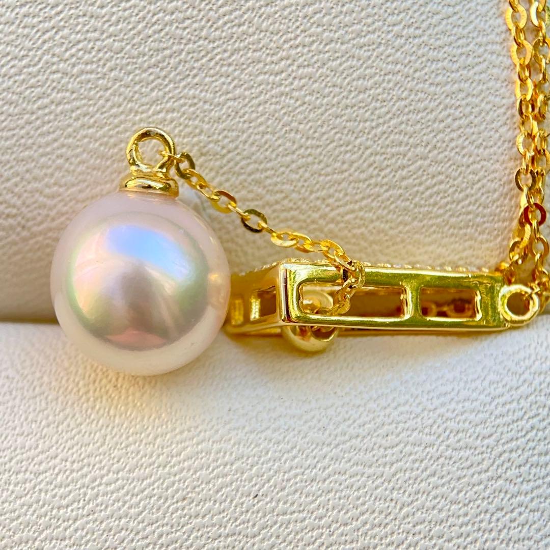 Hon-American Pearl Akoya 8.9mm white pink semi-round pearl necklace with S925 18k finish and cubic zirconia stones