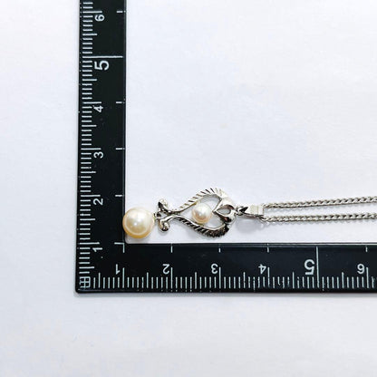 Vintage Mikimoto pearl necklace pendant with silver chain and 4.2-6.5mm pearls, 42 cm long