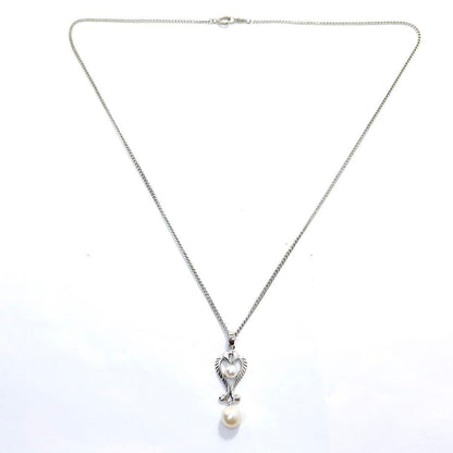 Vintage Mikimoto pearl necklace pendant with silver chain and 4.2-6.5mm pearls, 42 cm long