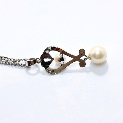 Vintage Mikimoto pearl necklace pendant with silver chain and 4.2-6.5mm pearls, 42 cm long