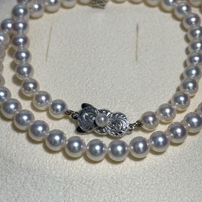 Mikimoto Akoya Pearl M Charm Necklace with 6.5mm pearl pendant and 44cm chain displayed with box