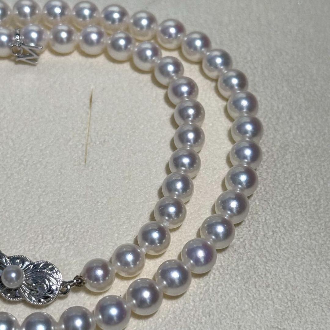 Mikimoto Akoya Pearl M Charm Necklace with 6.5mm pearl pendant and 44cm chain displayed with box