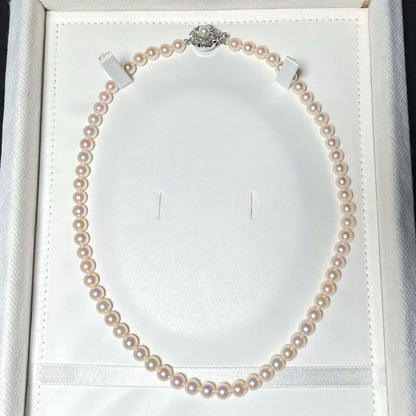 Akoya pearl necklace with 6.0-6.5mm round pearls and silver clasp, 42 cm length