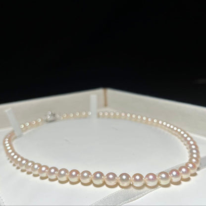 Akoya pearl necklace with 6.0-6.5mm round pearls and silver clasp, 42 cm length