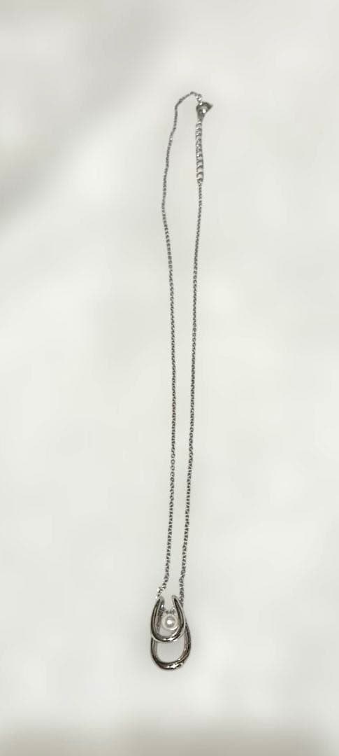 TASAKI silver necklace with a 1 pearl drop pendant and double loop chain, pendant size 1.85 cm by 1 cm