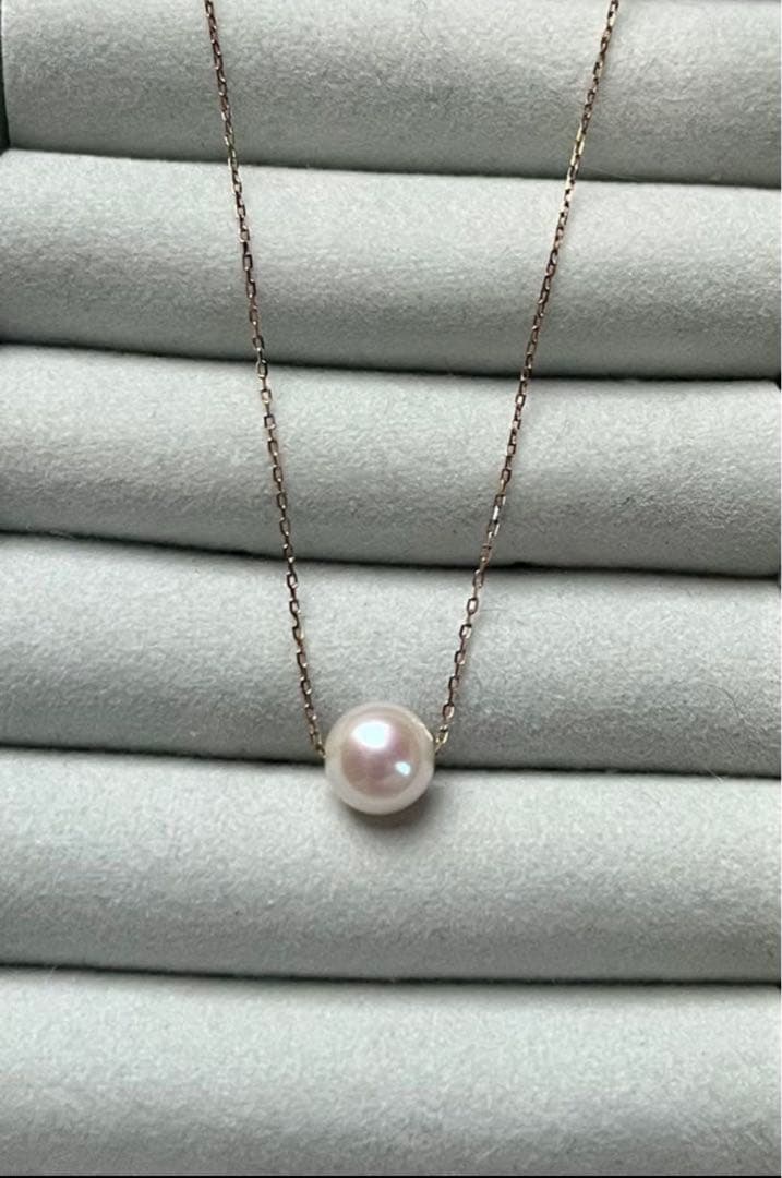 K10 Akoya pearl necklace with 7-8mm pearls set in 10 karat yellow gold chain