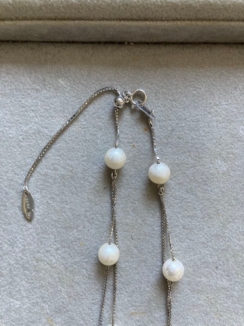 Tasaki K18 double strand necklace featuring 7-7.5mm pearls and diamond accents on a 39-45cm chain