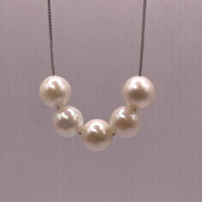 Akoya Pearl 5-row white necklace featuring 7mm pearls and adjustable 42cm S925 rhodium plated chain
