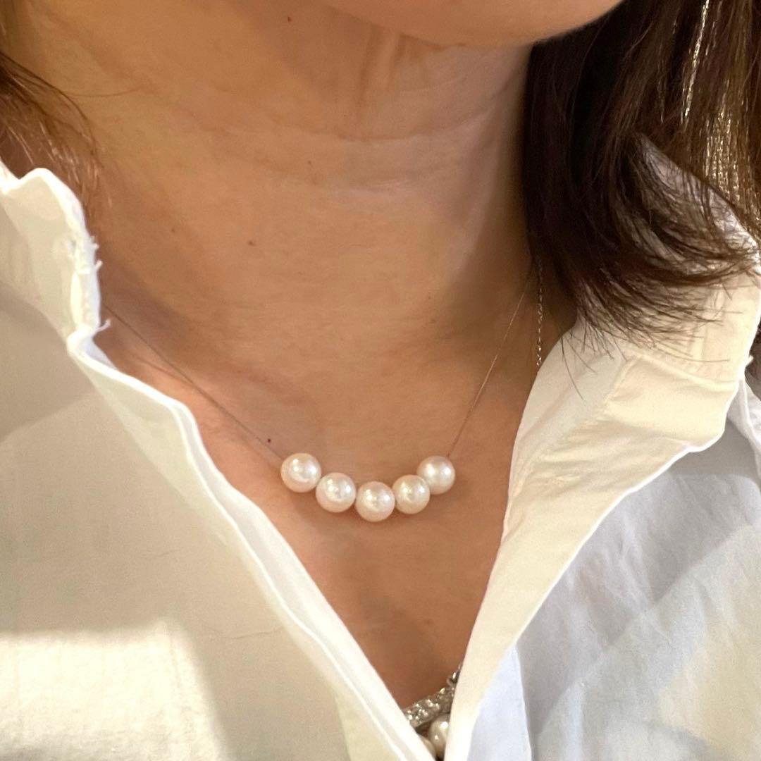 Akoya Pearl 5-row white necklace featuring 7mm pearls and adjustable 42cm S925 rhodium plated chain