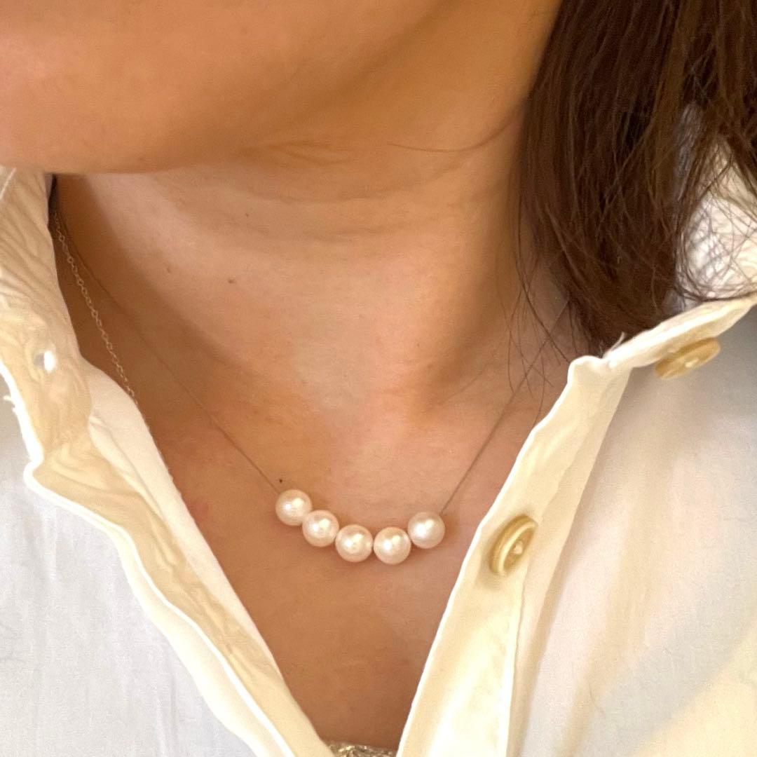 Akoya Pearl 5-row white necklace featuring 7mm pearls and adjustable 42cm S925 rhodium plated chain