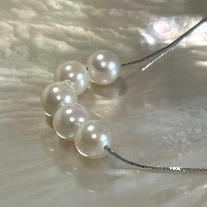 Akoya Pearl 5-row white necklace featuring 7mm pearls and adjustable 42cm S925 rhodium plated chain
