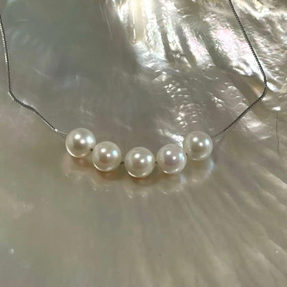 Akoya Pearl 5-row white necklace featuring 7mm pearls and adjustable 42cm S925 rhodium plated chain