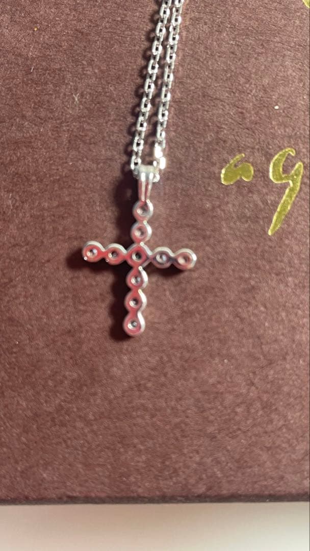 Agete silver cross charm necklace with 40 cm SV925 chain and 2x1 cm SV950 charm featuring zirconia stone