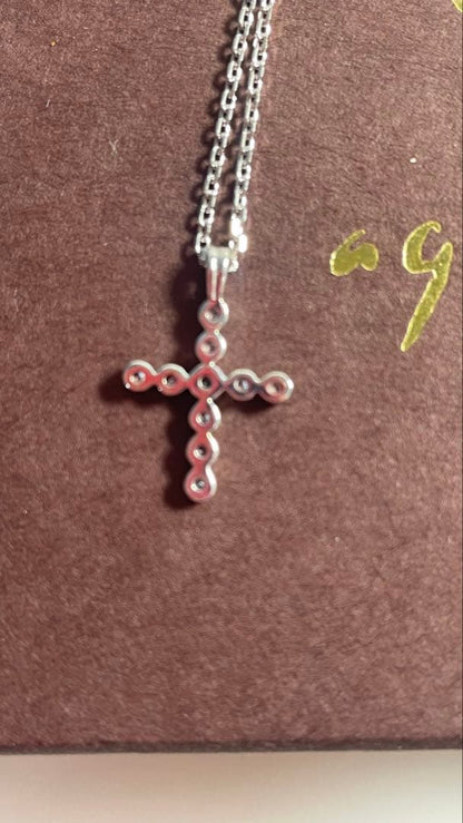 Agete silver cross charm necklace with 40 cm SV925 chain and 2x1 cm SV950 charm featuring zirconia stone