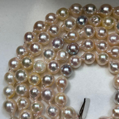 Akwamaryne pearl necklace with 7.5mm pearls measuring 102cm long weighing 73g