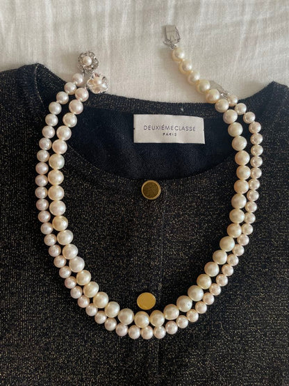 Akoya pearl genuine pearl necklace with deformed large beads 10.8-8.5mm in ivory pink and green hues, 43.3cm silver fittings
