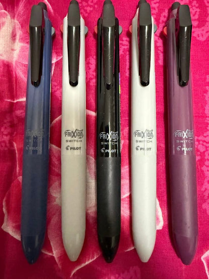 PILOT FriXion Ball Switch 5-piece set with matte color pens showing different ink tips and colors