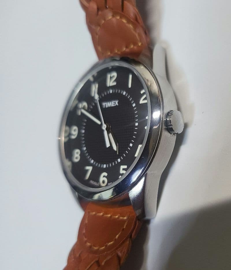TIMEX Black Dial Leather Band Quartz Men's Watch — Japanese