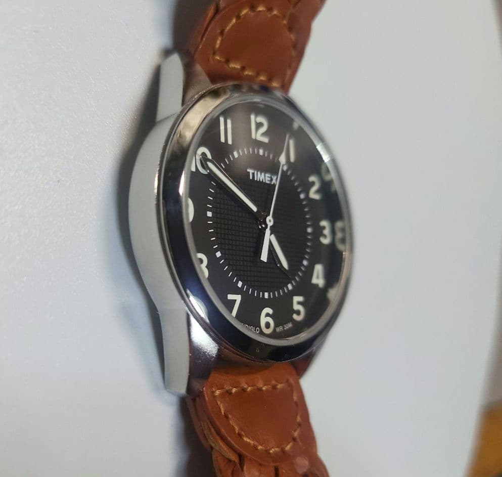 TIMEX Black Dial Leather Band Quartz Men's Watch — Japanese