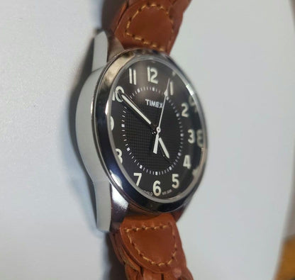 TIMEX Black Dial Leather Band Quartz Men's Watch — Japanese