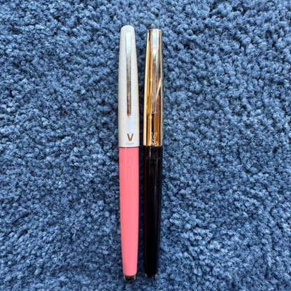 Two PILOT Super 100V 14K 585 fountain pens in used condition without ink