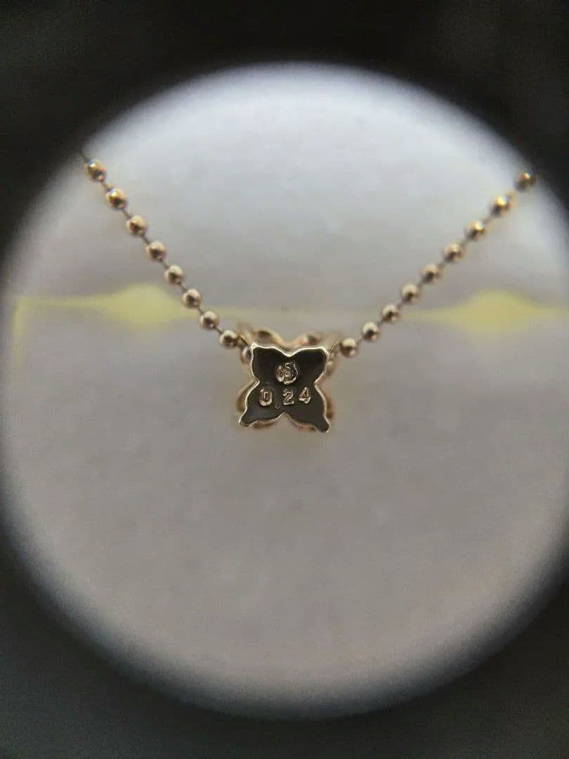 Tasaki 18k yellow gold diamond pendant necklace with 0.24ct diamonds and 39cm ball chain