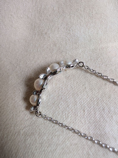 Tasaki Baby Pearl Silver Necklace with white baby pearls, adjustable 200mm length, displayed with certificate and box
