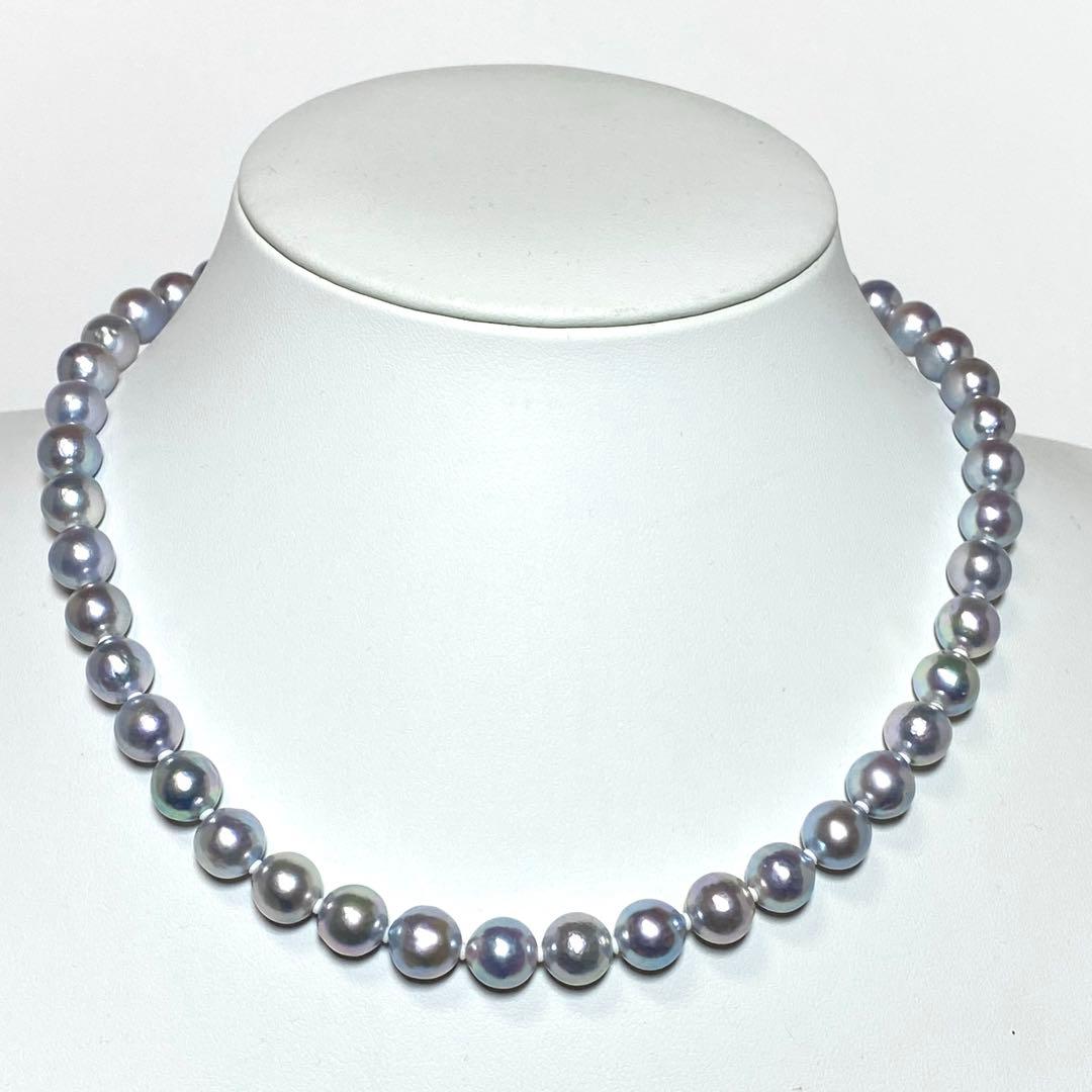 B2227 large Akoya pearl necklace with natural gray pearls sized 8.5-9.0mm, 42 cm length