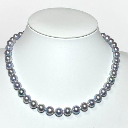 B2227 large Akoya pearl necklace with natural gray pearls sized 8.5-9.0mm, 42 cm length