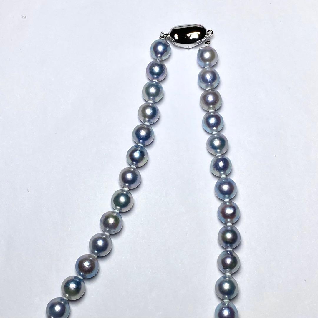 B2227 large Akoya pearl necklace with natural gray pearls sized 8.5-9.0mm, 42 cm length