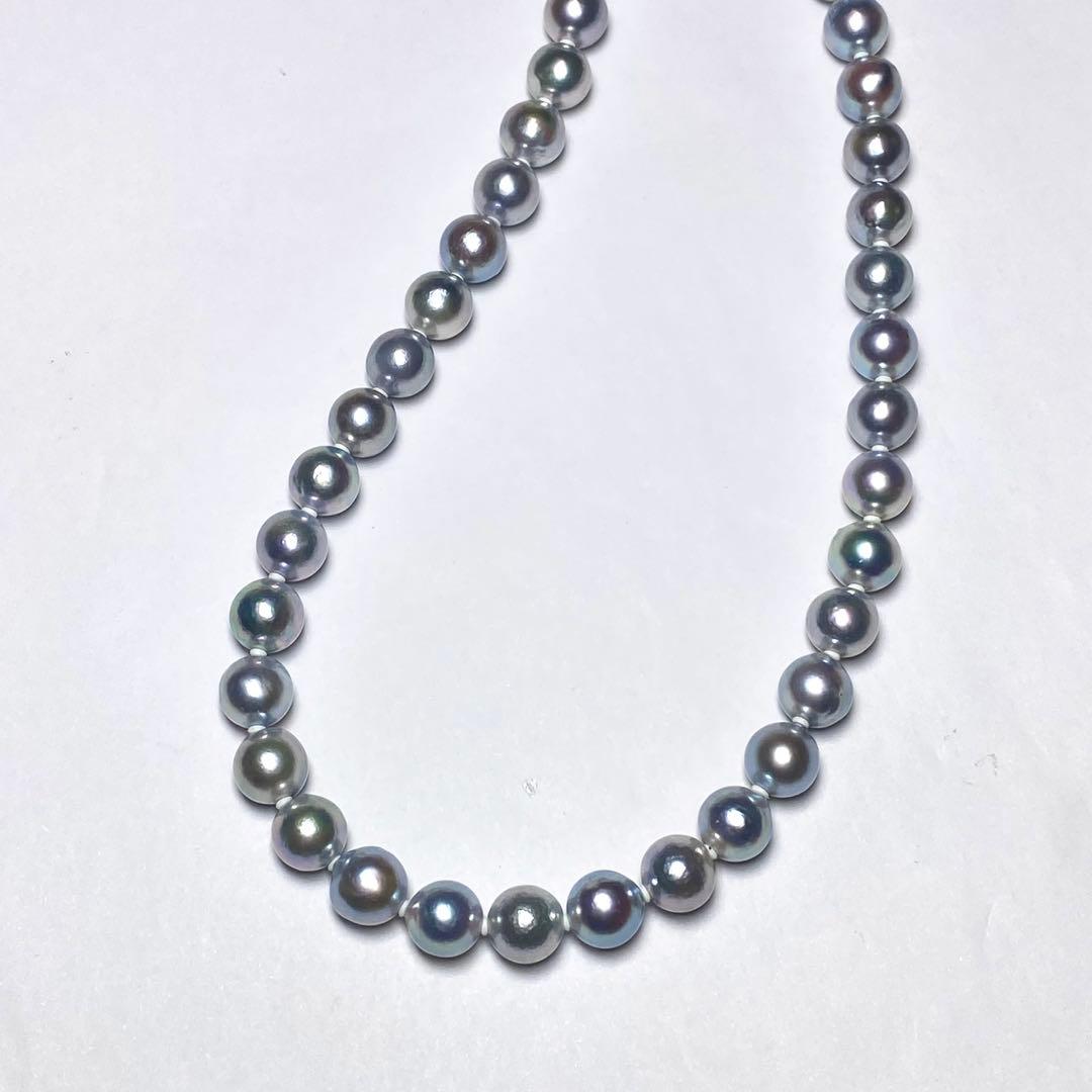B2227 large Akoya pearl necklace with natural gray pearls sized 8.5-9.0mm, 42 cm length