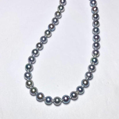 B2227 large Akoya pearl necklace with natural gray pearls sized 8.5-9.0mm, 42 cm length