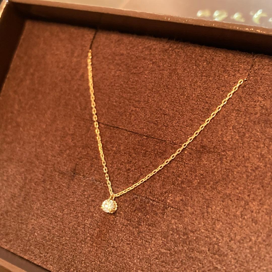 Agete K18 One Pearl Diamond Necklace featuring 0.05ct diamond pendant on a 40cm gold chain