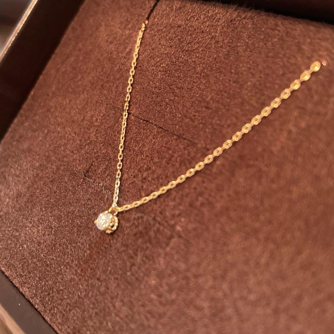 Agete K18 One Pearl Diamond Necklace featuring 0.05ct diamond pendant on a 40cm gold chain