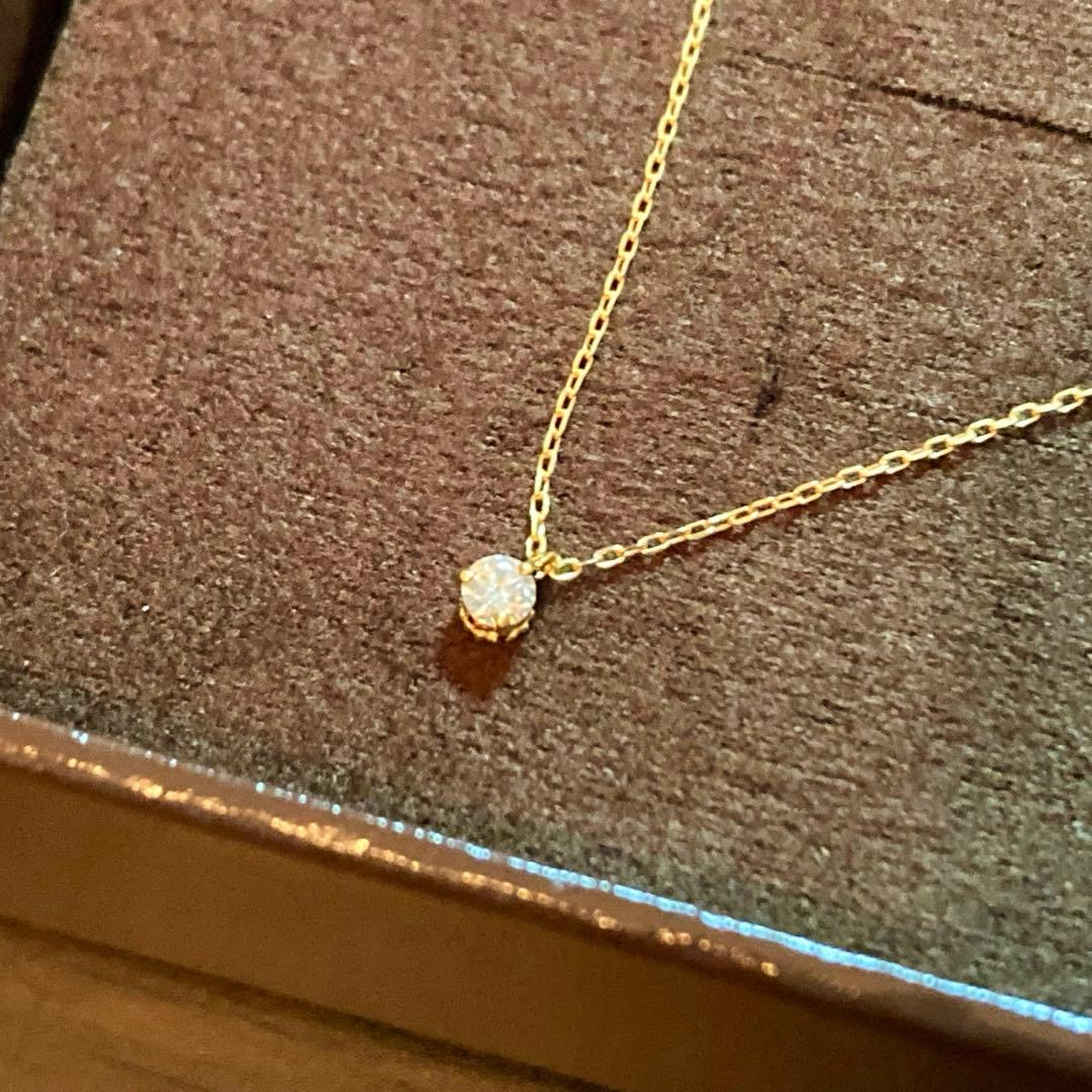 Agete K18 One Pearl Diamond Necklace featuring 0.05ct diamond pendant on a 40cm gold chain