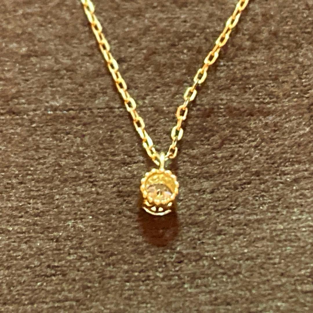 Agete K18 One Pearl Diamond Necklace featuring 0.05ct diamond pendant on a 40cm gold chain