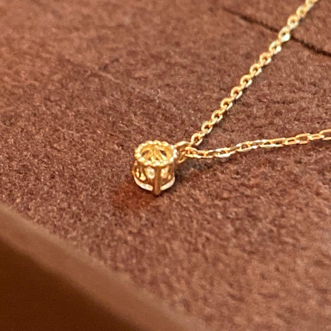 Agete K18 One Pearl Diamond Necklace featuring 0.05ct diamond pendant on a 40cm gold chain