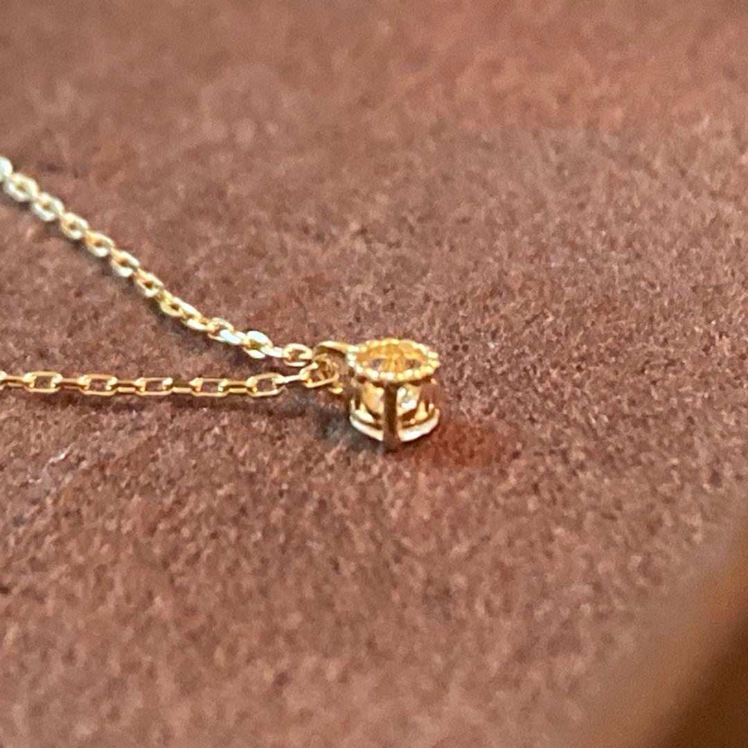 Agete K18 One Pearl Diamond Necklace featuring 0.05ct diamond pendant on a 40cm gold chain