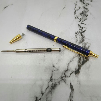 Pilot Cavalier high-grade ballpoint pen in navy with gold marble decoration, used condition