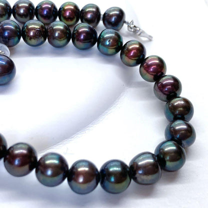 Akoya pearl necklace with peacock black 7.5-8mm pearls and matching earrings on SV925 silver wire